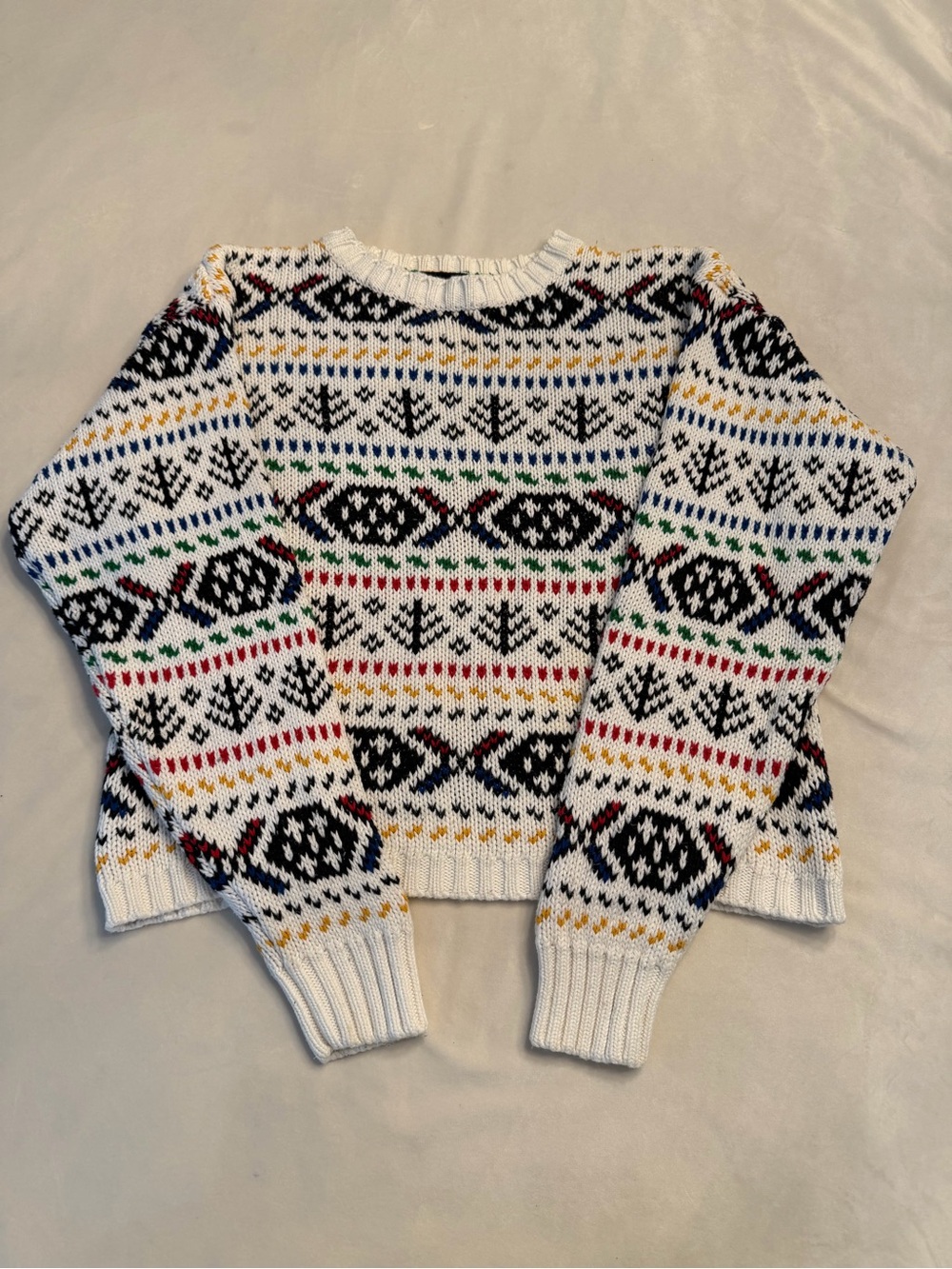 Vintage! Liz Sport Crewneck Fair Isle Sweater 100% Cotton, sz S